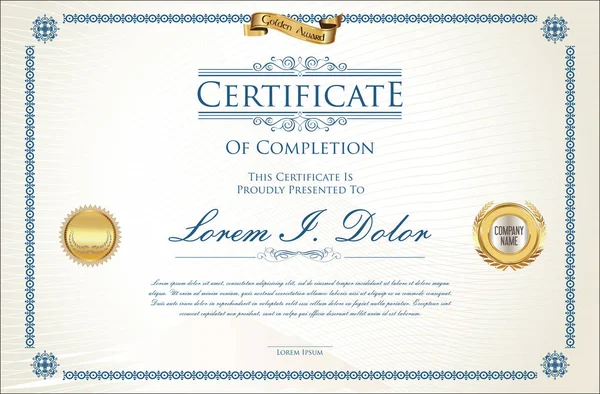 Plantilla Diseño Retro Certificado Diploma — Vector de stock