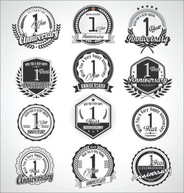 Retro vintage yıldönümü rozetleri ve etiketleri koleksiyonu 