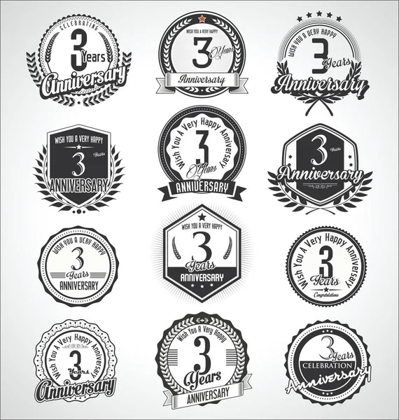 Retro Vintage Anniversary Badges Labels Collection — Stock Vector