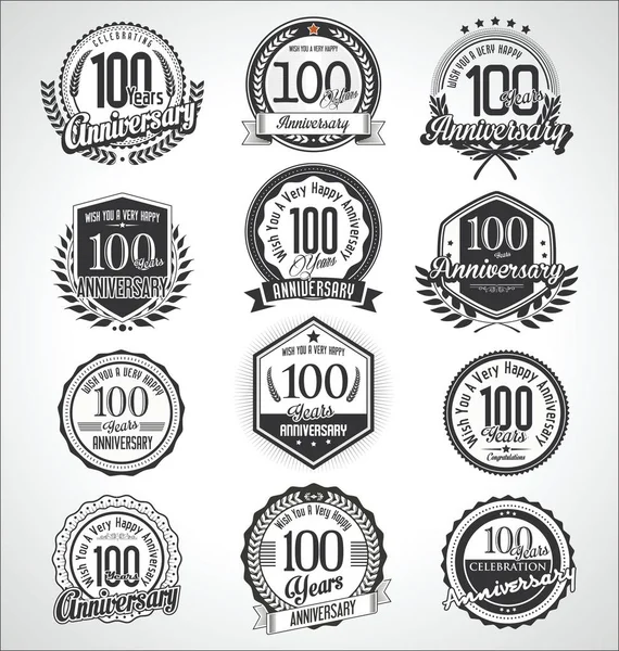 Retro Vintage Anniversaire Badges Étiquettes Collection — Image vectorielle