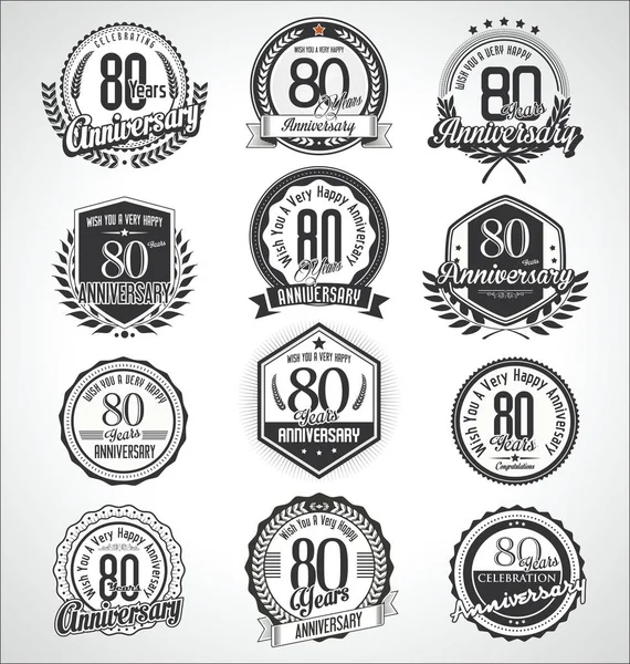 Retro Vintage Aniversário Emblemas Etiquetas Coleção —  Vetores de Stock