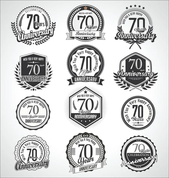 Retro Vintage Aniversário Emblemas Etiquetas Coleção — Vetor de Stock
