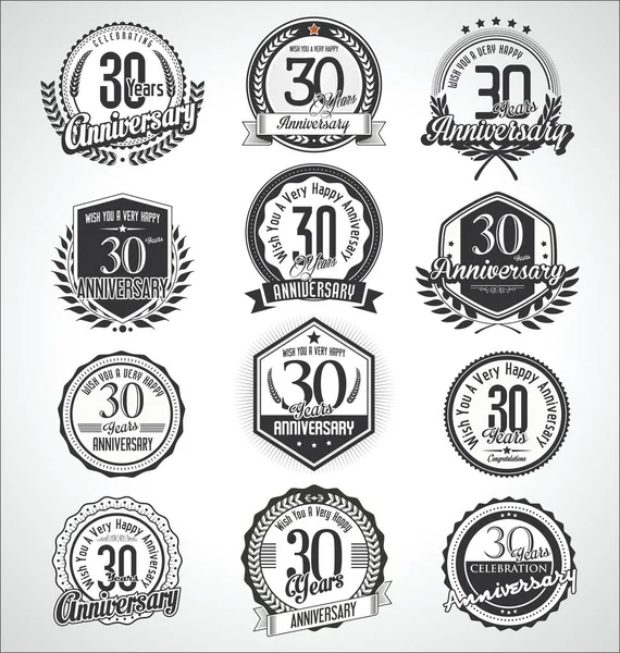 Colección Insignias Etiquetas Aniversario Retro Vintage — Vector de stock