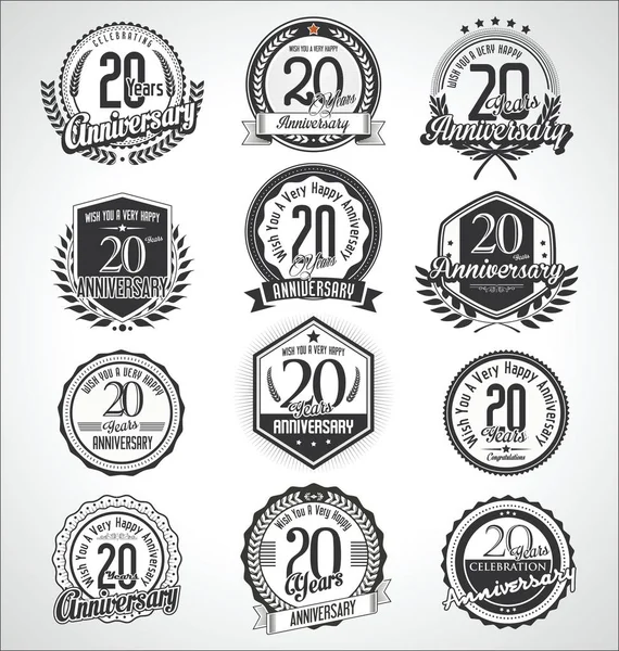 Retro Vintage Anniversary Badges Labels Collection — Stock Vector