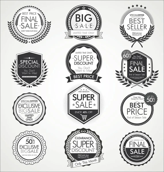 Retro Vintage Vente Badges Étiquettes Collection — Image vectorielle