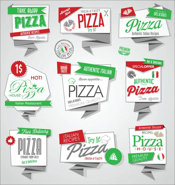 Pizza Etiketleri Rozetleri Vektör Toplama — Stok Vektör