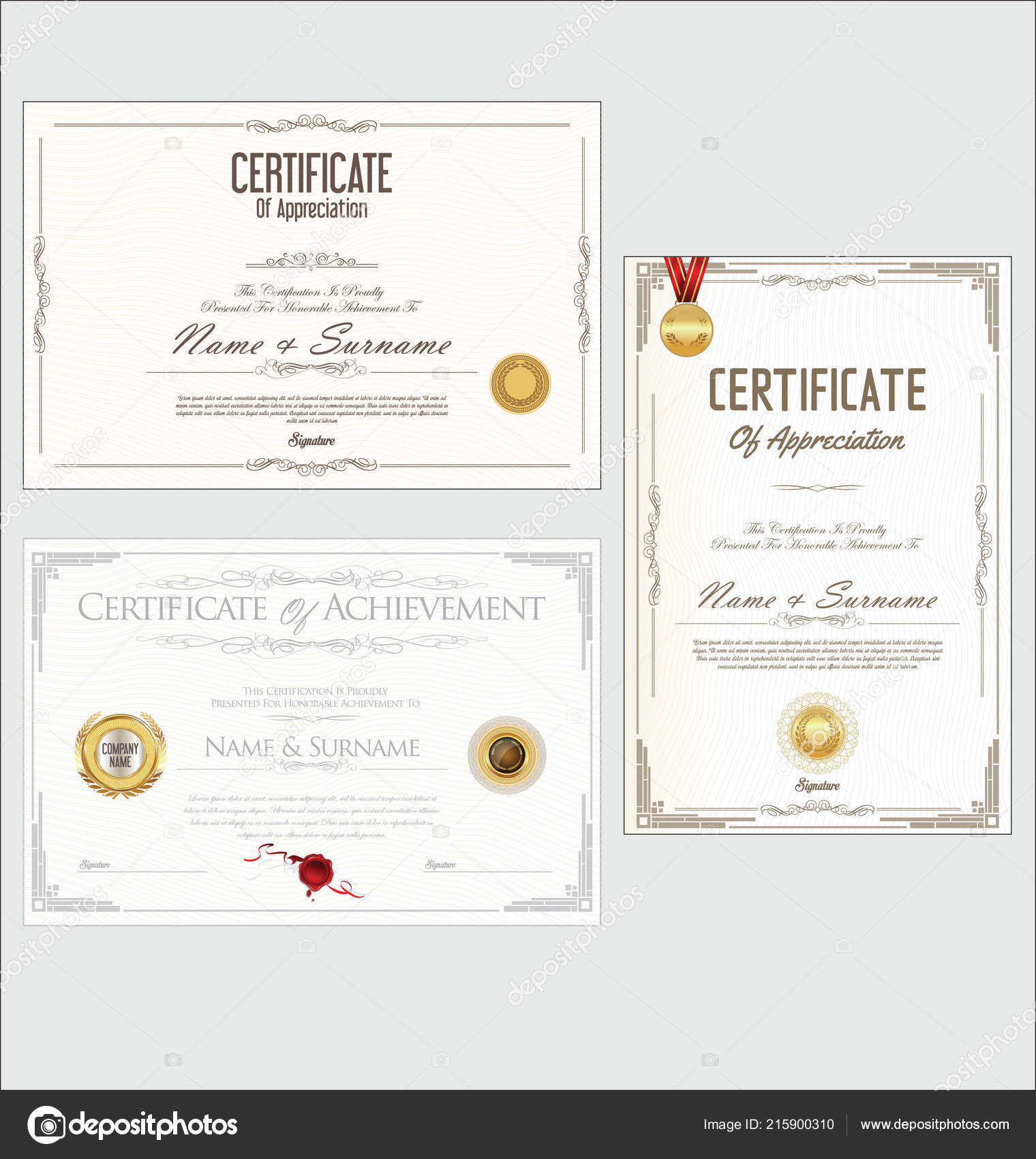 Urkunde Oder Diplom Retro Design Kollektion Stock-Vektorbild von ...