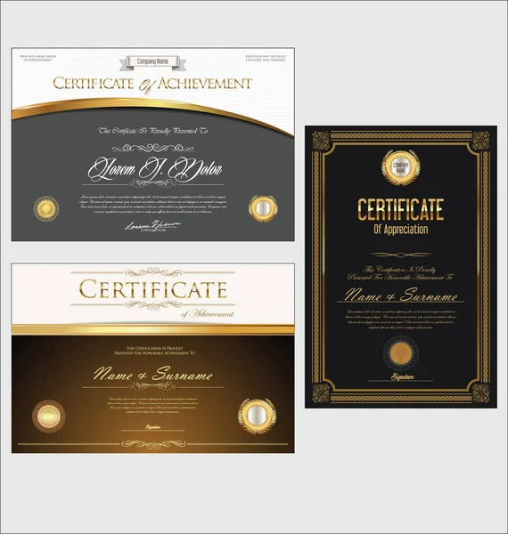 Certyfikat Lub Dyplom Kolekcji Retro — Wektor stockowy
