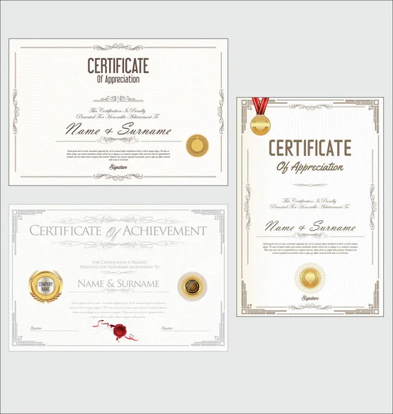 Certyfikat Lub Dyplom Kolekcji Retro — Wektor stockowy