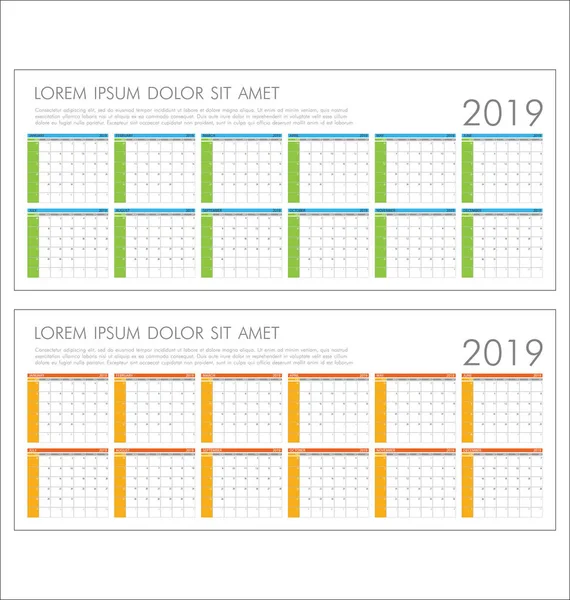 Calendário Planner 2019 Ano Modelo Design Mínimo Simples — Vetor de Stock