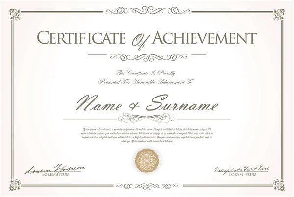 Certificate Diploma Retro Vintage Design — Stock Vector