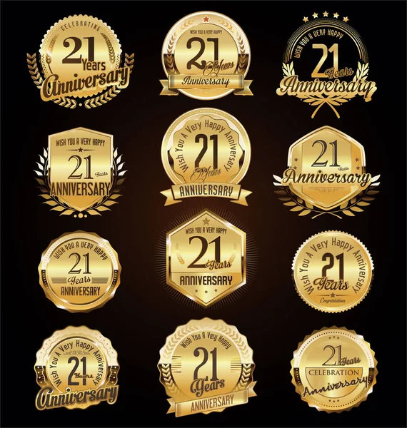 Retro Vintage Verjaardag Gouden Badges Etiketten Collectie — Stockvector