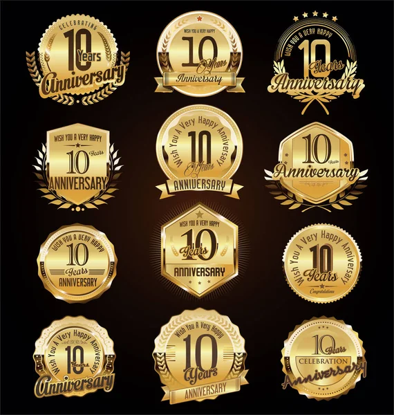 Retro Vintage Verjaardag Gouden Badges Etiketten Collectie — Stockvector
