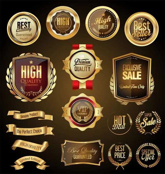 Retro Gouden Badge Vector Illustratie Sjabloon — Stockvector