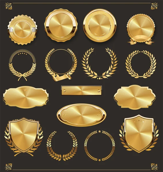 Distintivi Retrò Lusso Oro Argento Collezione — Vettoriale Stock