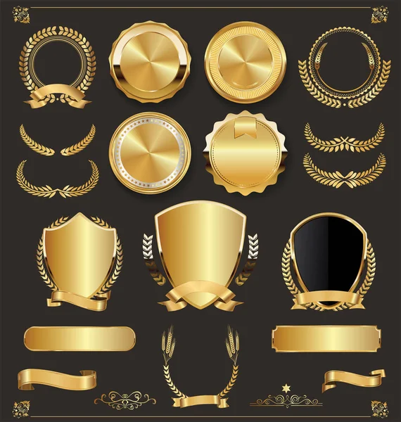 Luksusowych Retro Odznaki Kolekcja Złota Srebra — Wektor stockowy