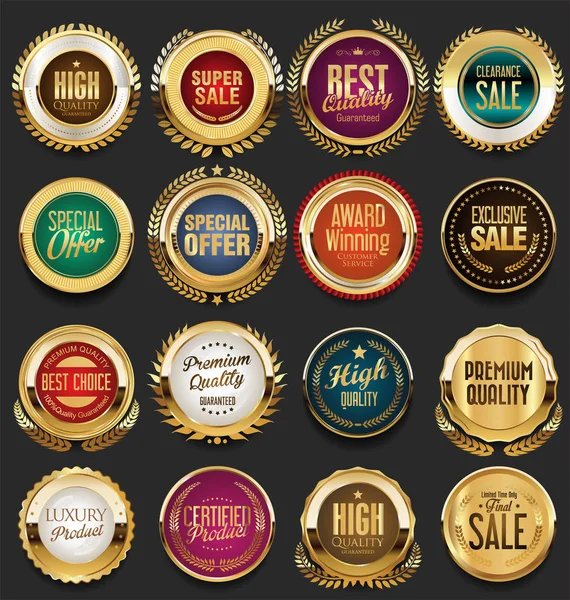 Gouden Retro Vintage Badges Etiketten — Stockvector