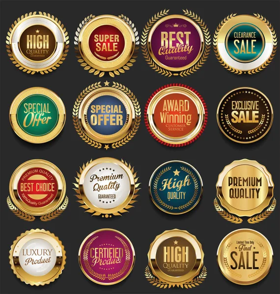 Insignias Etiquetas Retro Vintage Doradas — Vector de stock