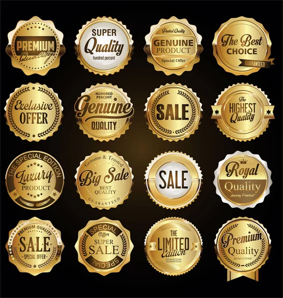 Collection Badges Étiquettes Vintage Rétro Qualité Premium — Image vectorielle