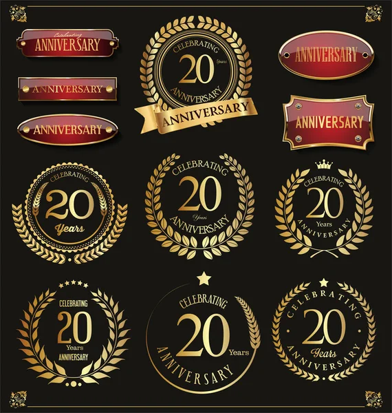 Colección Coronas Laurel Retro Aniversario — Vector de stock