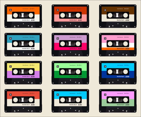 Modello Senza Soluzione Continuità Con Vecchie Cassette Audio Sfondo Colorato — Vettoriale Stock