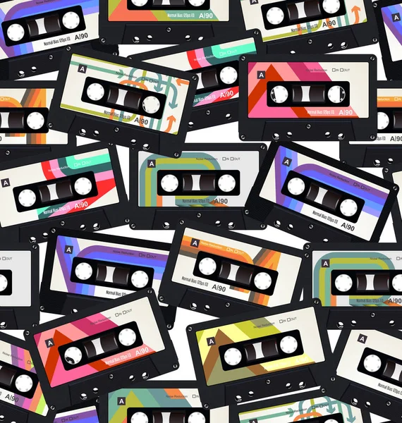 Padrão Sem Costura Com Cassetes Áudio Antigos Fundo Colorido —  Vetores de Stock