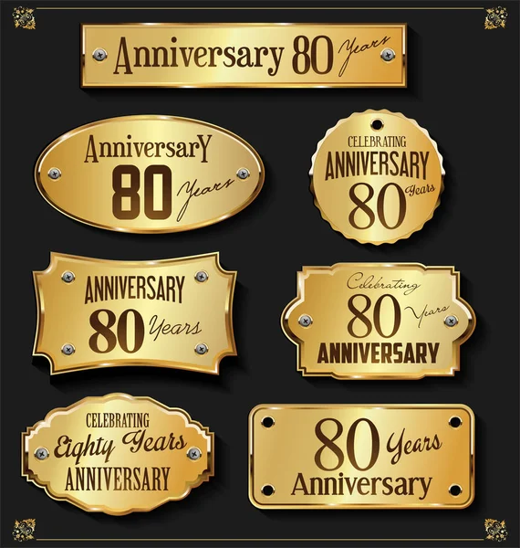 Colección Elegantes Etiquetas Oro Aniversario — Vector de stock