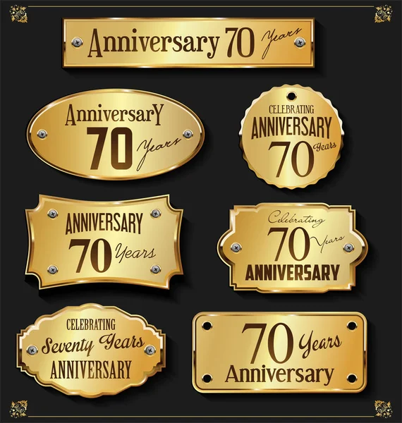 Collection Elegant Anniversary Golden Labels — Stock Vector