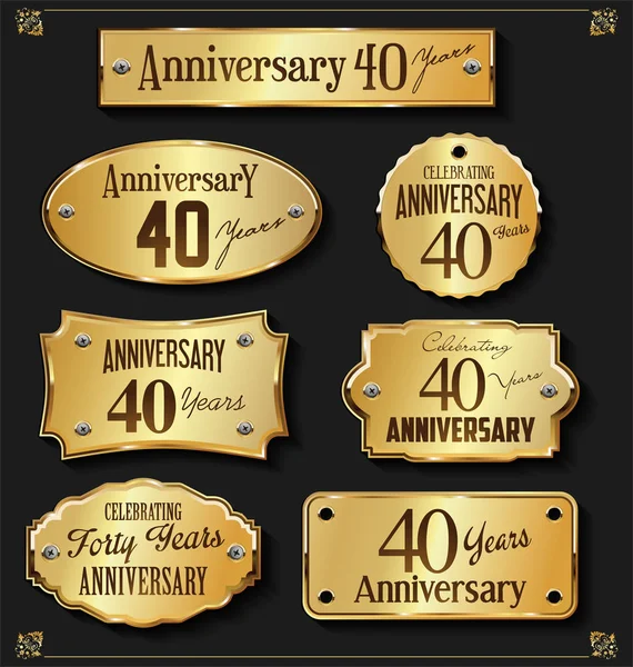 Collection Elegant Anniversary Golden Labels — Stock Vector