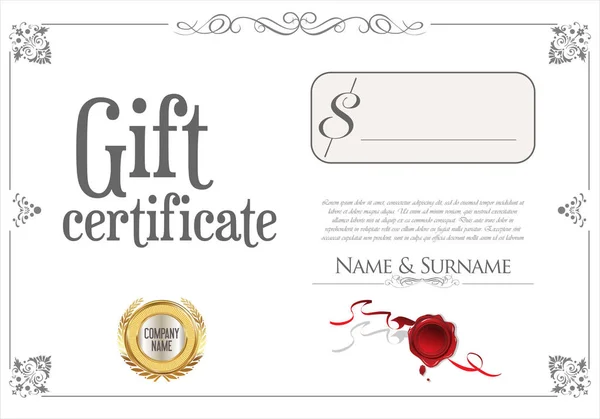 Gift Certificate Golden Seal Design Border — Stock Vector