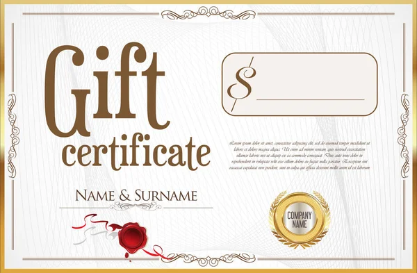 Gift Certificate with golden seal and design border