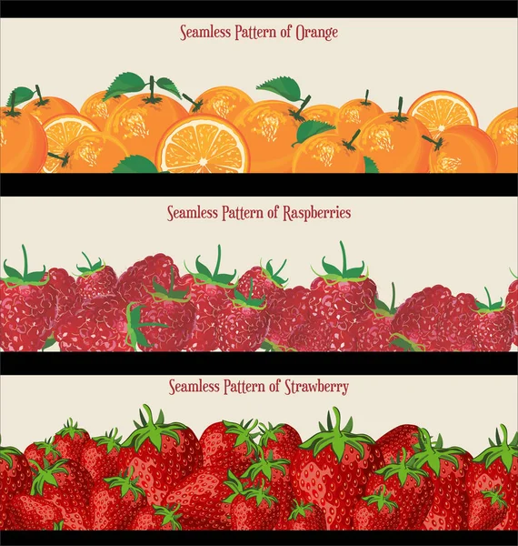 Patrón Sin Costuras Frambuesas Fresas Naranjas Colección — Archivo Imágenes Vectoriales