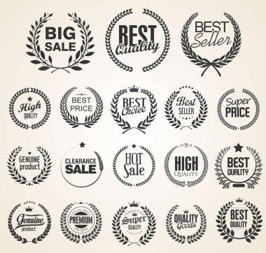 Retro vintage altın defne çelenk satışı koleksiyonu vektör