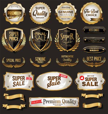 Antika retro premium kaliteli altın rozet ve etiketler koleksiyonu