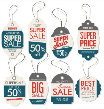 Kağıt fiyat etiketi retro vintage tarzı tasarım vektör toplama