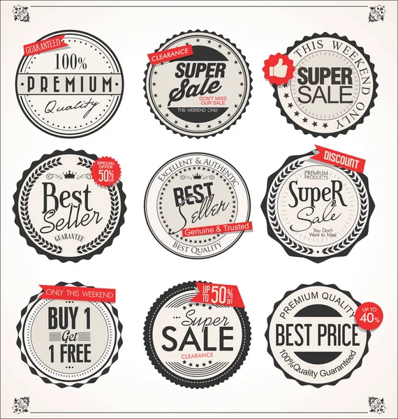 Collection Étiquettes Badges Vintage Rétro — Image vectorielle