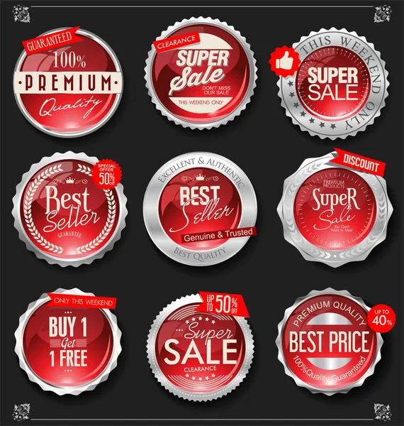 Retro Vintage Silver Badges Labels Collection — Stock Vector