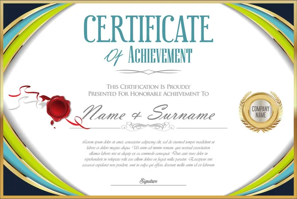 Certificate with golden seal and colorful design border