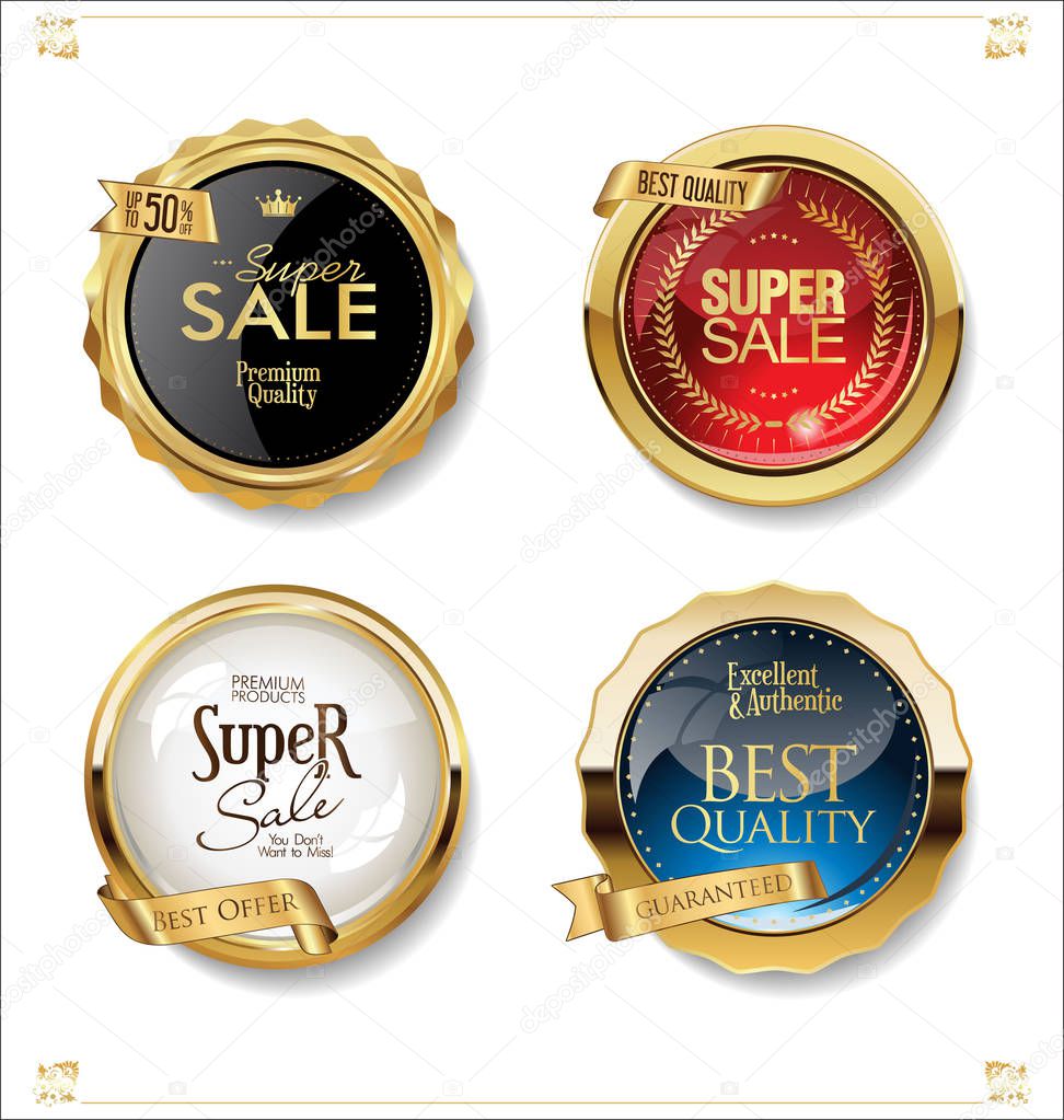 Gold and black retro sale badges and labels collection