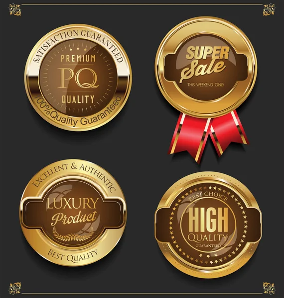Retro Vintage Gouden Badges Etiketten Collectie — Stockvector
