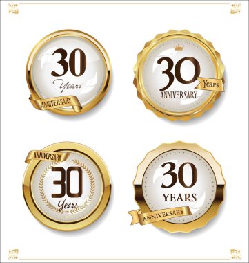Yıldönümü altın retro vintage tasarım koleksiyonu etiketleri 