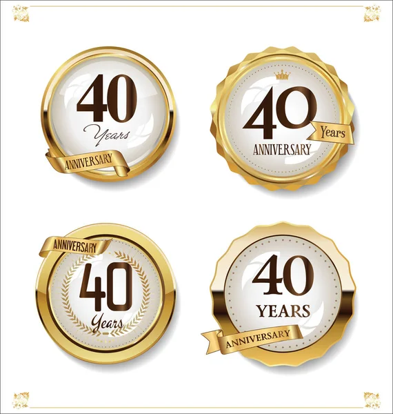 Anniversary Golden Labels Retro Vintage Design Collection — Stock Vector