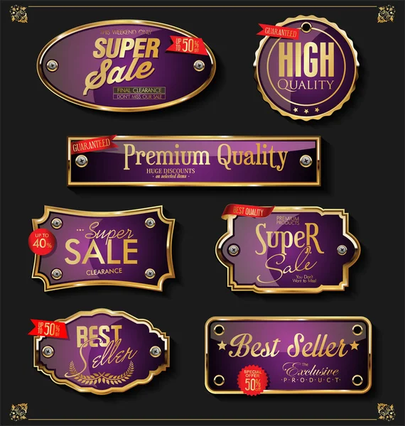 Luxury Premium Golden Badges Labels — Stock Vector