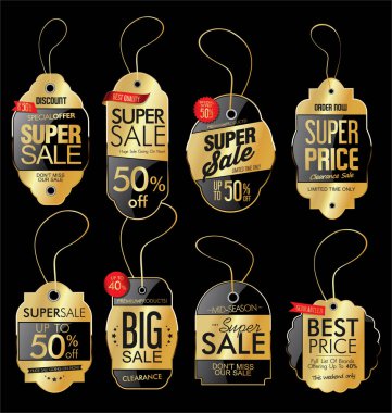 Kağıt fiyat etiketi retro vintage altın tarzı tasarım vektör toplama