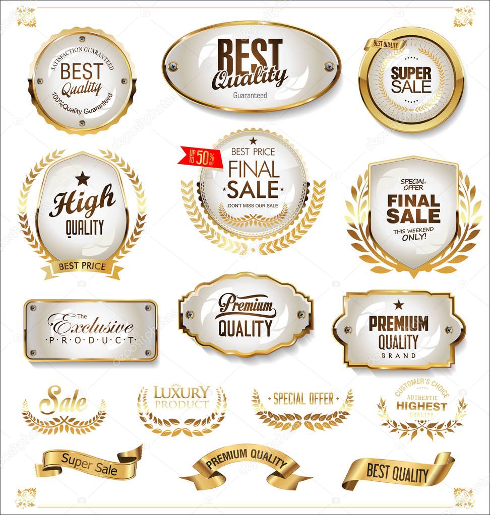 Golden badges and labels retro vintage vector collection