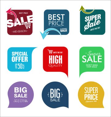 Satış banner şablon tasarımı ve özel Etiketler koleksiyonu sunar 