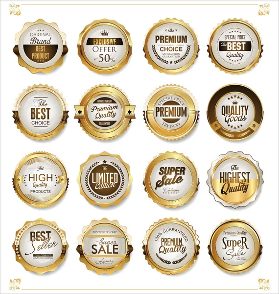 Luxe Premium Gouden Badges Labels — Stockvector