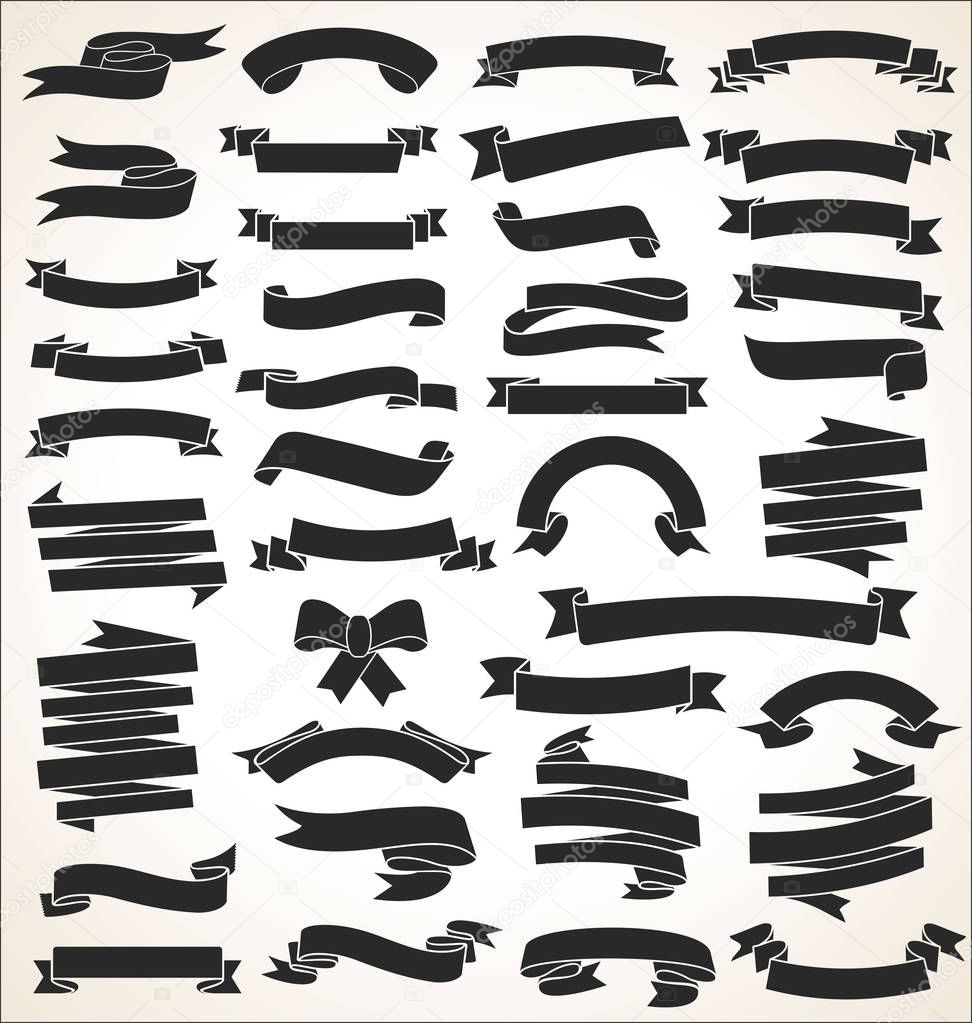 A collection of various black ribbons vector illustration