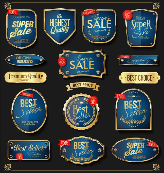 Golden Badge Labels — Stock Vector