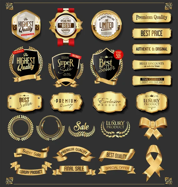 Luxury Premium Golden Badges Labels — Stock Vector